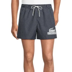 Lacoste Grid-Print Taffeta Swim Shorts