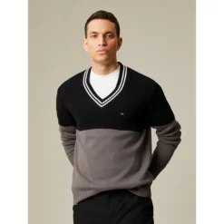 Colourblock Cotton V-Neck Sweater