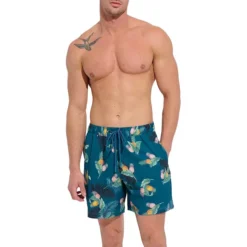Casual Leaf-Print Swim Trunks