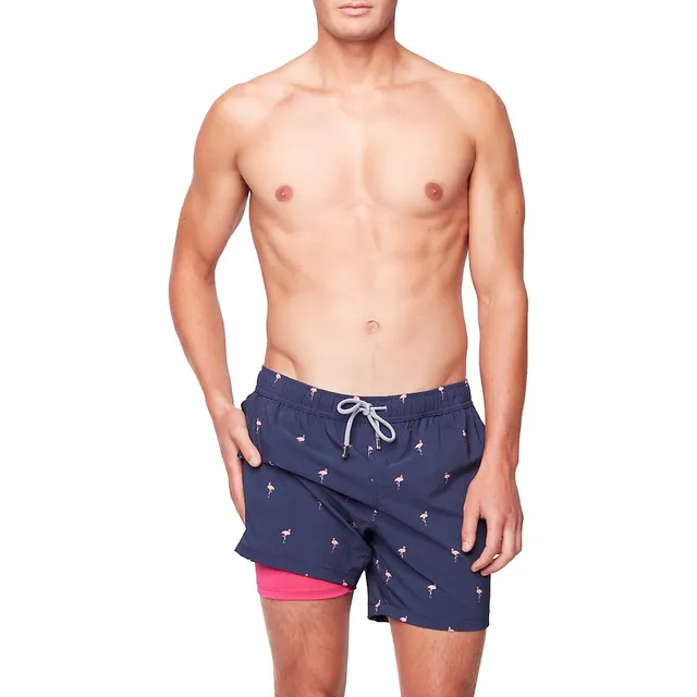 Flamingo-Print 2-In-1 Volley Swim Shorts 3 Flamingo-Print 2-In-1 Volley Swim Shorts - Image 3