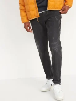 Old Navy Athletic Taper Built-In Flex Ripped Black Jeans For Men