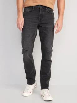 Old Navy Slim Built-In Flex Ripped Black Jeans For Men